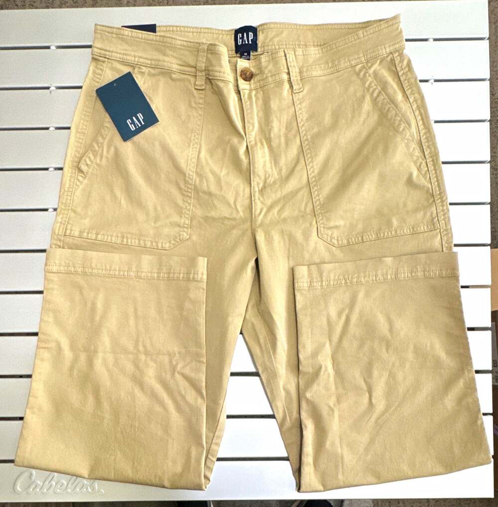 GAP Women's Ankle Trouser Pants Tan Solid Flat Front Button Closure size 14 27"